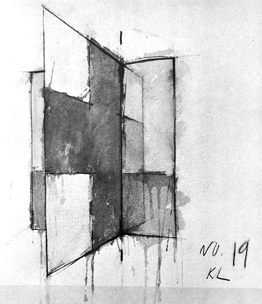 Preliminary installation sketch in catalog for Connecticut Painting, Drawing and Sculpture 1978
